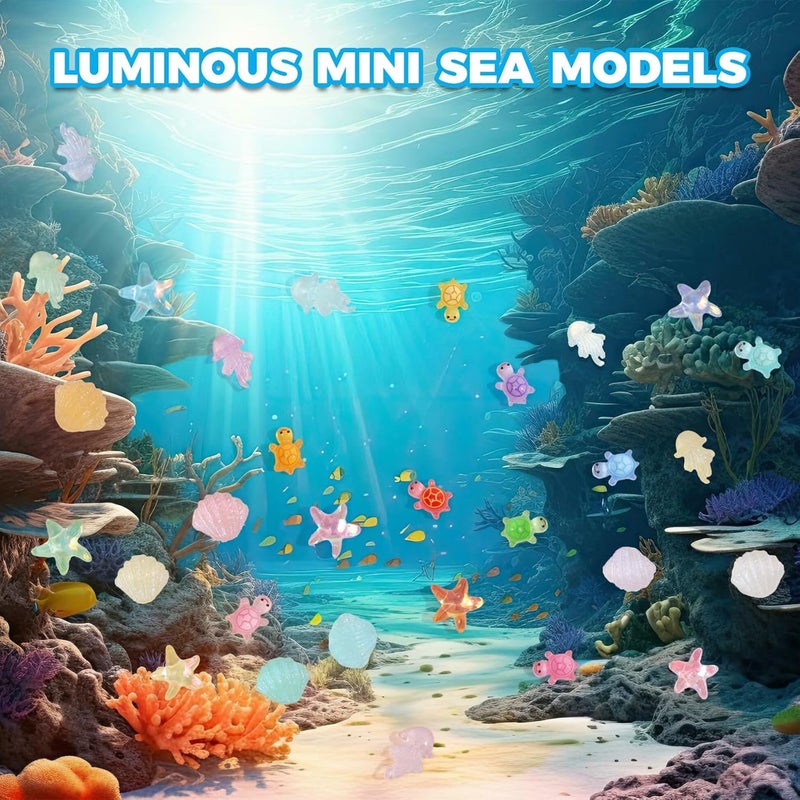 Yonseng 400pcs Luminous Mini Ocean Resin Animals Starfish Jellyfish Seashell Mini Turtles Set Resin Animals Tiny Sea Models for Dollhouse Miniatures DIY Fish Tank Fairy Garden Micro Landscaping - Image 3